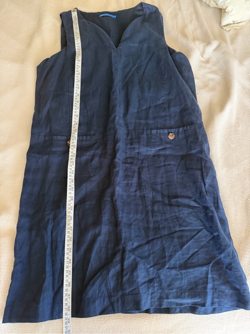 J.McLaughlin 100% Linen Quietluxury V-Neck A-Line Pocket Dress - Navy - Picture 7 of 10